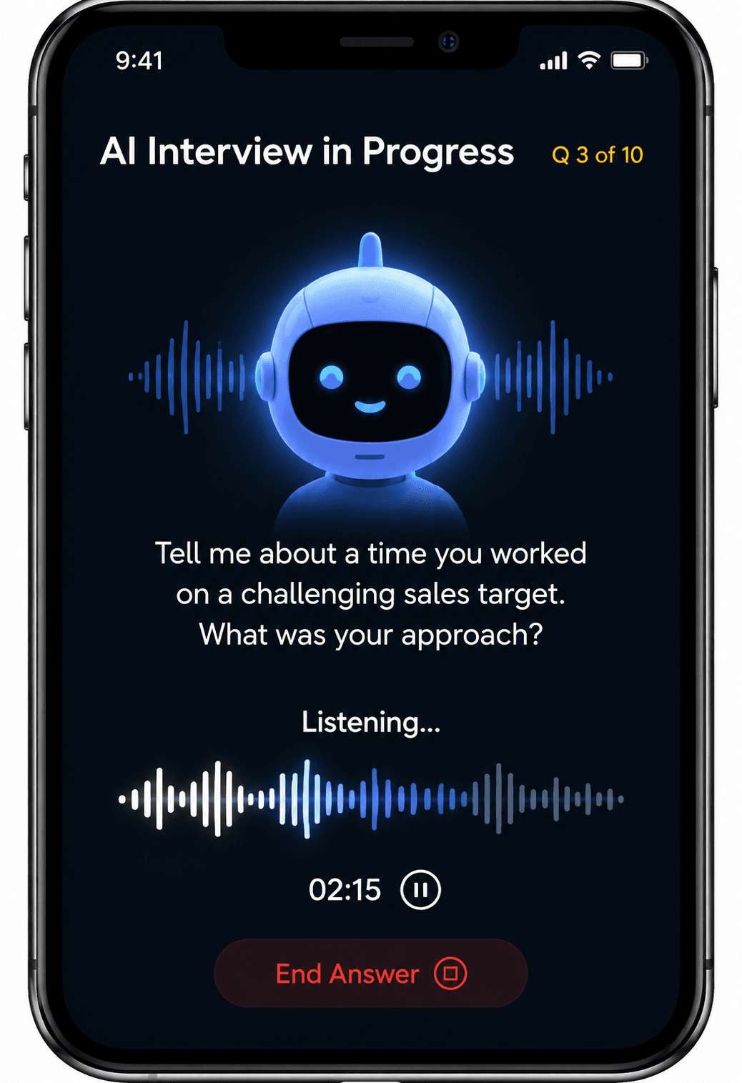 The AI Interview asking a question while recording the answer